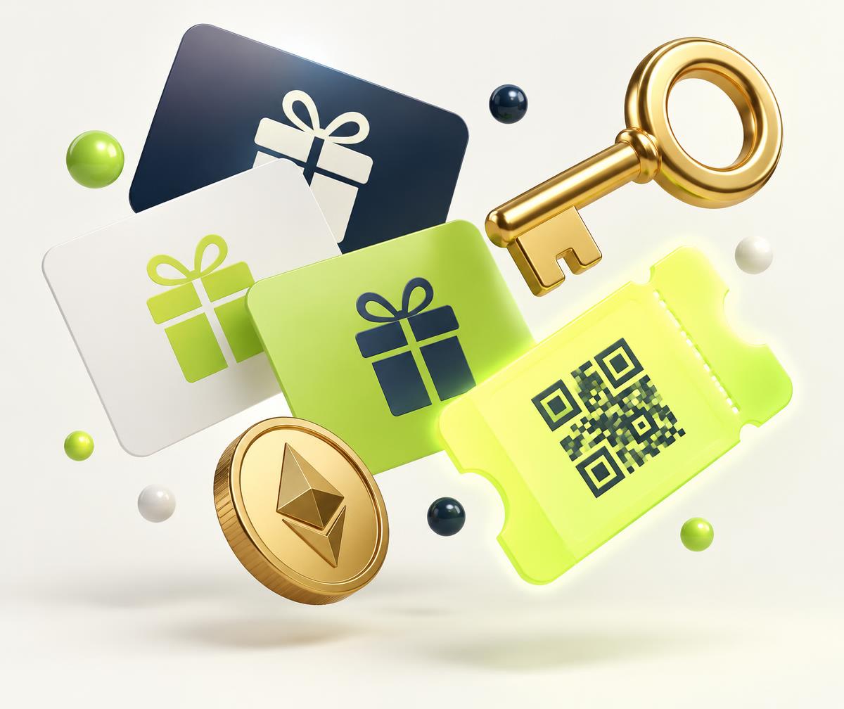 Floating gift cards and a golden key